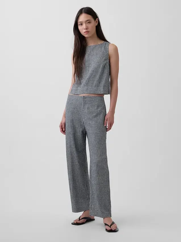 Relaxte rechte enkellange broek van linnenmix