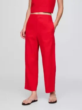 Relaxte rechte enkellange broek van linnenmix