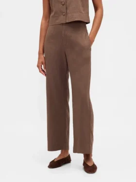 Relaxte rechte enkellange broek van linnenmix