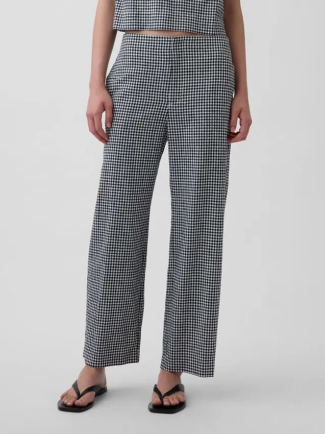 Relaxte rechte enkellange broek van linnenmix
