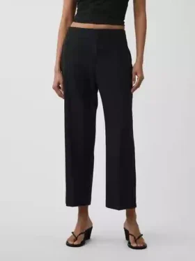 Relaxte rechte enkellange broek van linnenmix