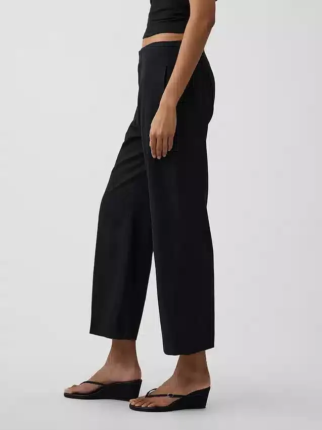 Relaxte rechte enkellange broek van linnenmix