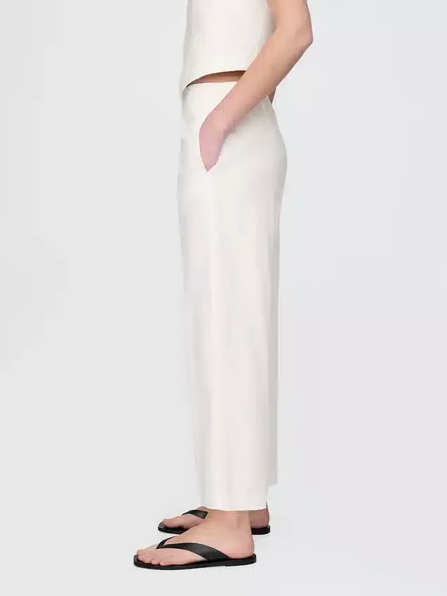 Relaxte rechte enkellange broek van linnenmix
