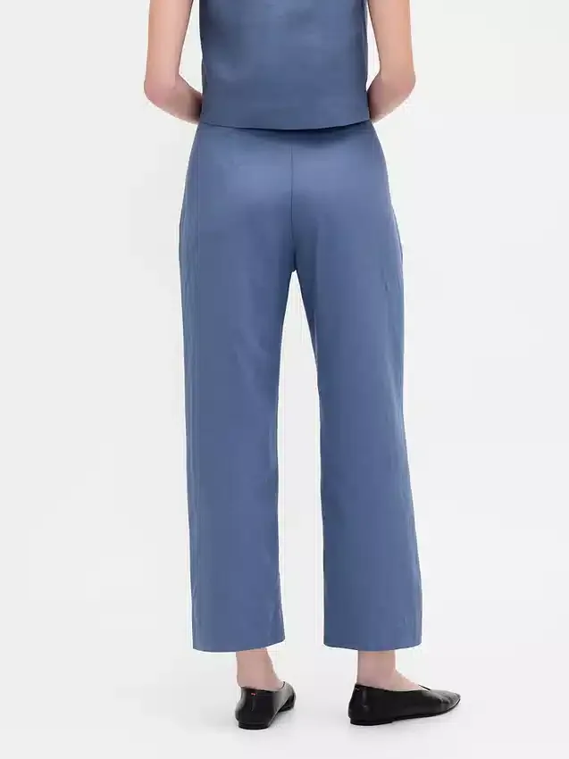 Relaxte rechte enkellange broek van linnenmix