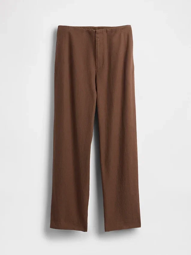 Relaxte rechte enkellange broek van linnenmix