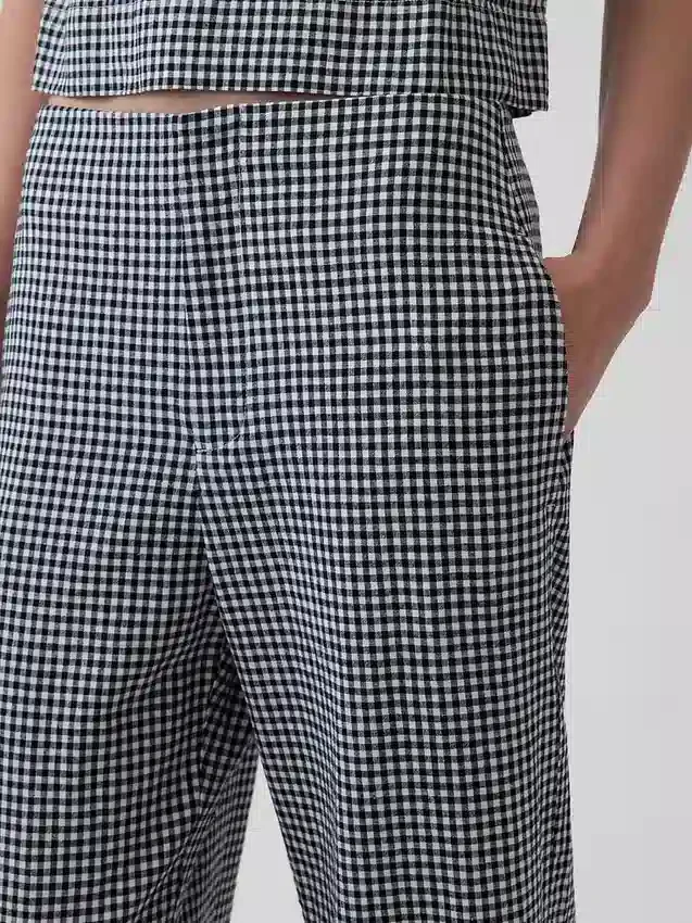 Relaxte rechte enkellange broek van linnenmix