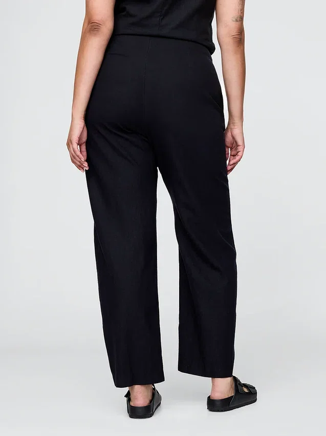 Relaxte rechte enkellange broek van linnenmix