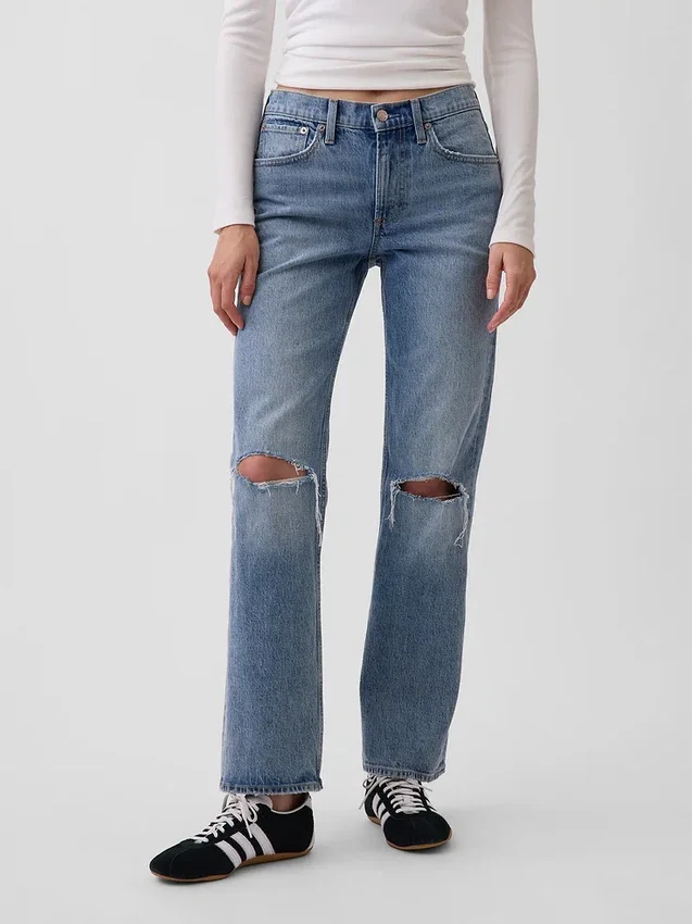 Relaxte rechte Jeans met middelhoge taille