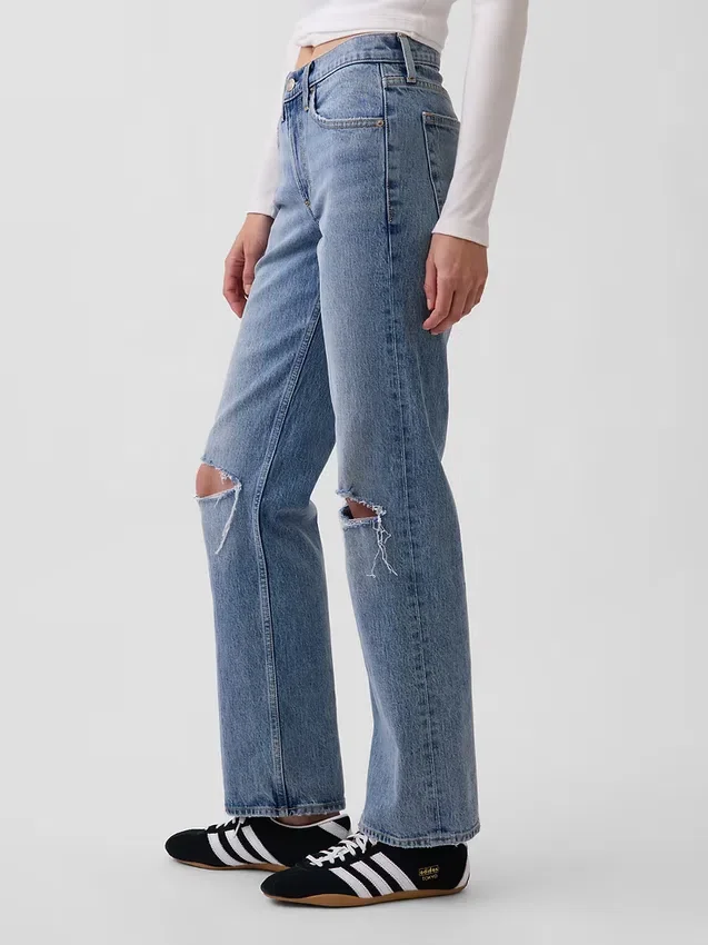 Relaxte rechte Jeans met middelhoge taille
