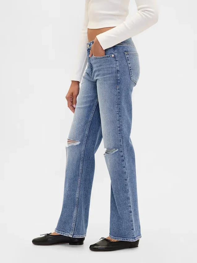 Relaxte rechte Jeans met middelhoge taille