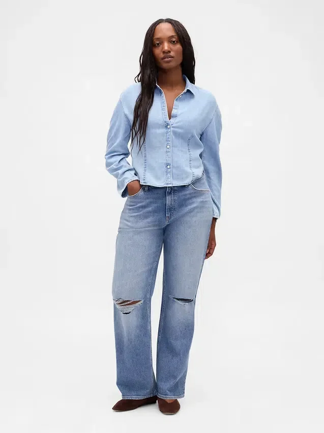 Relaxte rechte Jeans met middelhoge taille