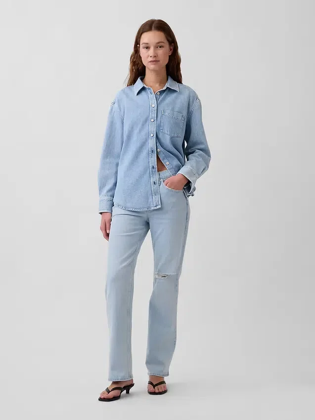 Relaxte rechte Jeans met middelhoge taille