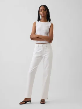 Relaxte rechte Jeans met middelhoge taille en gespleten zoom
