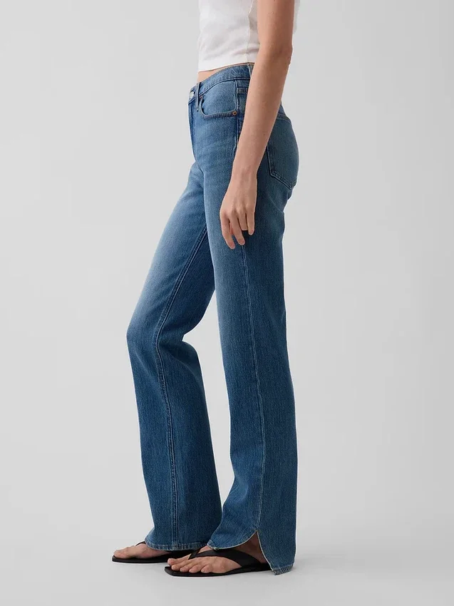 Relaxte rechte Jeans met middelhoge taille en gespleten zoom