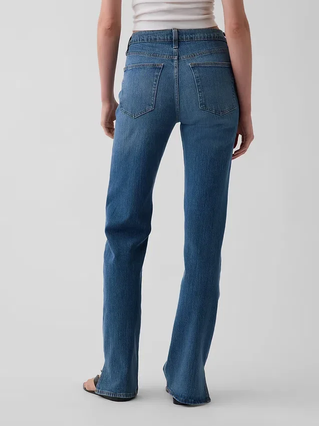 Relaxte rechte Jeans met middelhoge taille en gespleten zoom