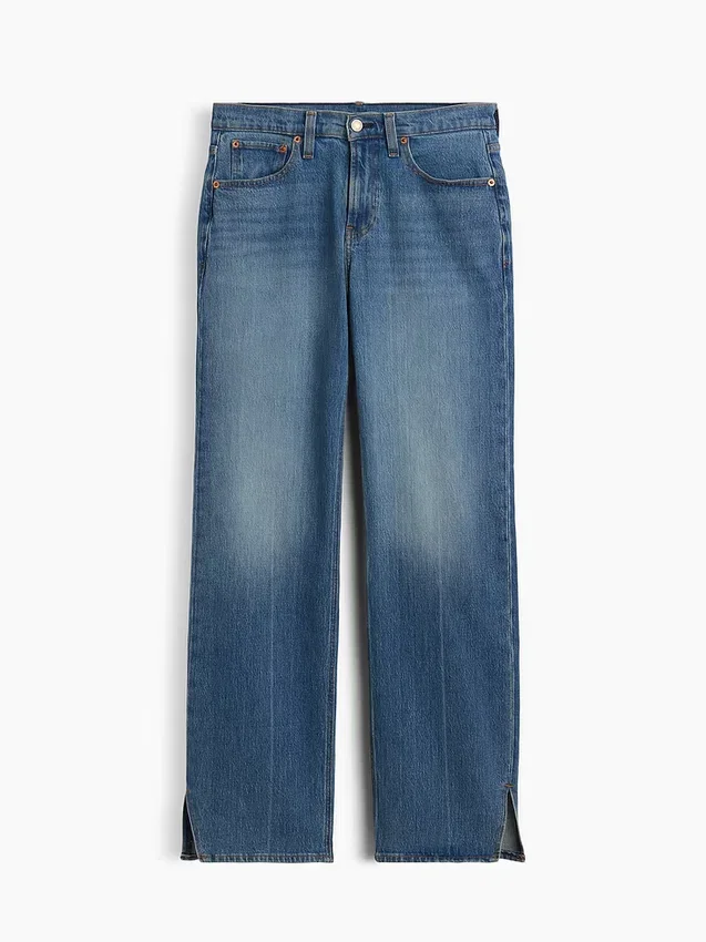 Relaxte rechte Jeans met middelhoge taille en gespleten zoom