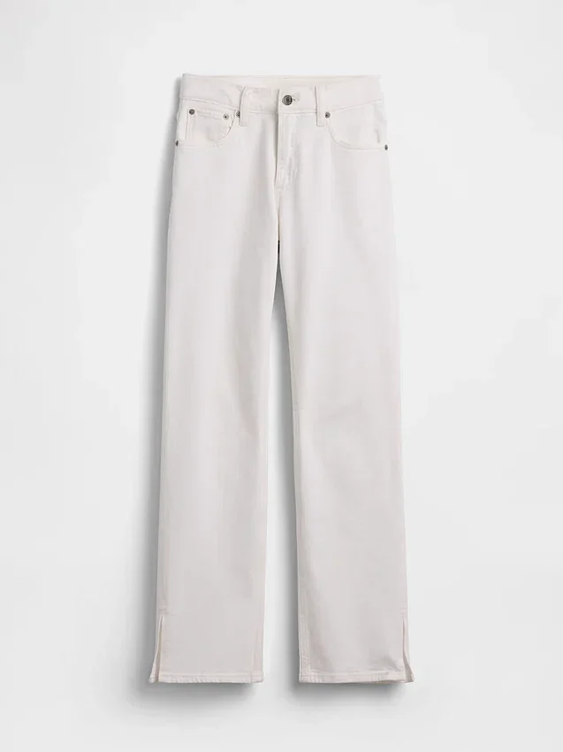 Relaxte rechte Jeans met middelhoge taille en gespleten zoom