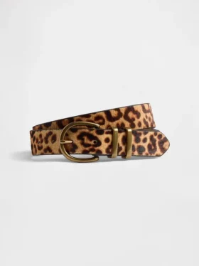 Riem van kalfshaar met luipaardprint