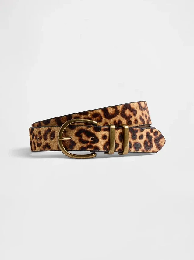 Riem van kalfshaar met luipaardprint