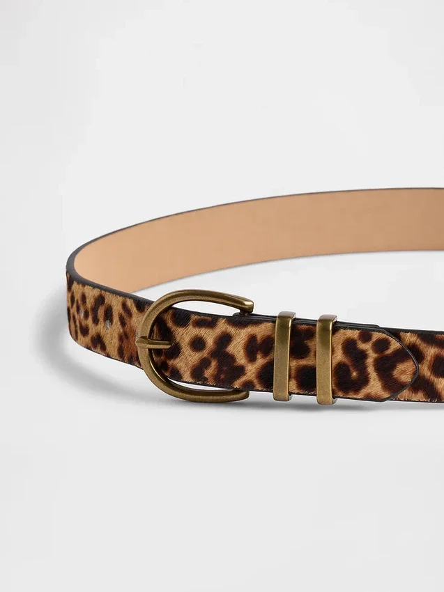 Riem van kalfshaar met luipaardprint