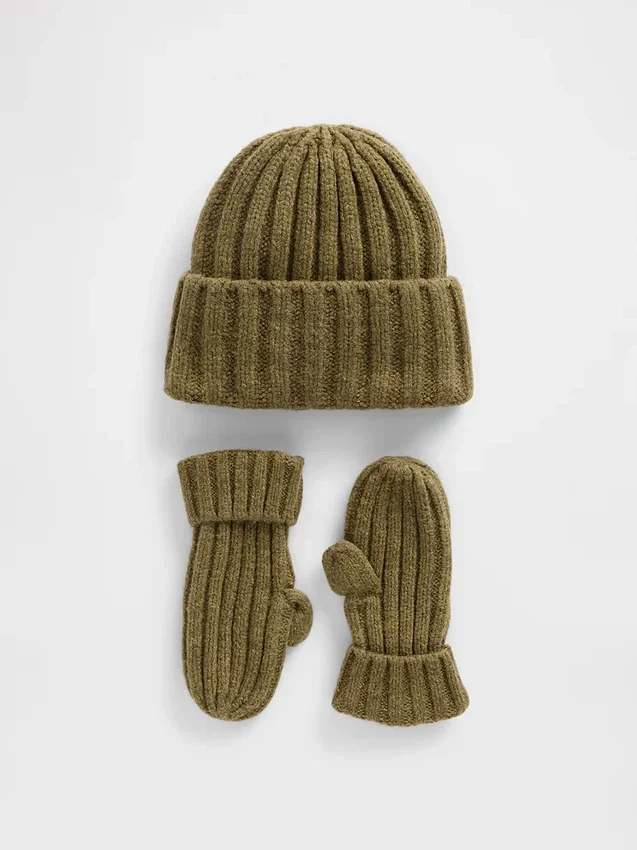 Set met CashSoft-geribde muts en wanten voor Baby & Peuter