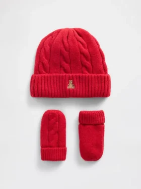 Set met CashSoft-muts en wanten met kabelpatroon voor Baby & Peuter