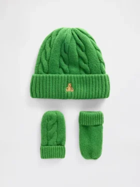 Set met CashSoft-muts en wanten met kabelpatroon voor Baby & Peuter
