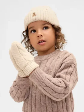 Set met CashSoft-muts en wanten met kabelpatroon voor Baby & Peuter