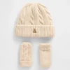 Set met CashSoft-muts en wanten met kabelpatroon voor Baby & Peuter