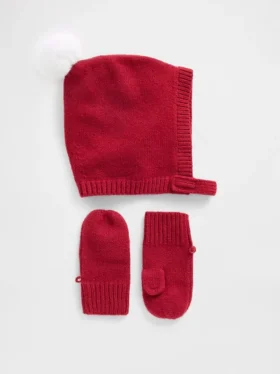 Set met CashSoft-muts met pompon en wanten voor Baby & Peuter