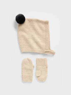 Set met CashSoft-muts met pompon en wanten voor Baby & Peuter