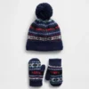 Set met Fair Isle-muts met pompon en wanten voor Baby & Peuter