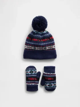 Set met Fair Isle-muts met pompon en wanten voor Baby & Peuter