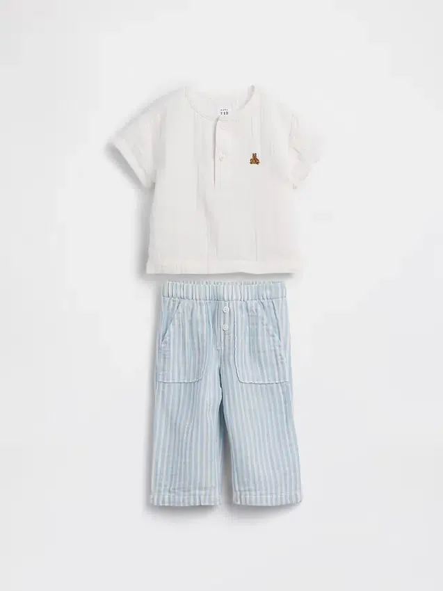 Set met Henley-shirt en broek van katoenen gaas voor baby’s