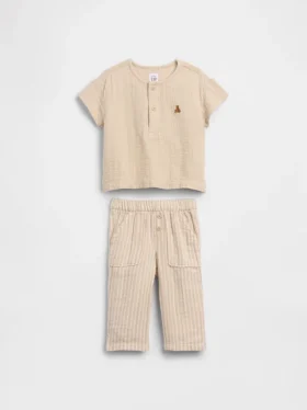 Set met Henley-shirt en broek van katoenen gaas voor baby’s