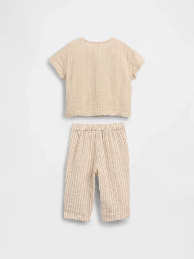 Set met Henley-shirt en broek van katoenen gaas voor baby’s