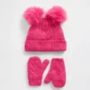 Set met kabelgebreide muts met pompon en wanten voor Baby & Peuter