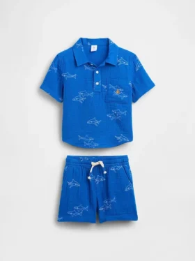 Set met katoenen gaas-poloshirt en broekje voor Baby & Peuter