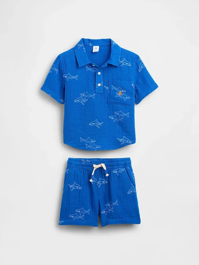 Set met katoenen gaas-poloshirt en broekje voor Baby & Peuter