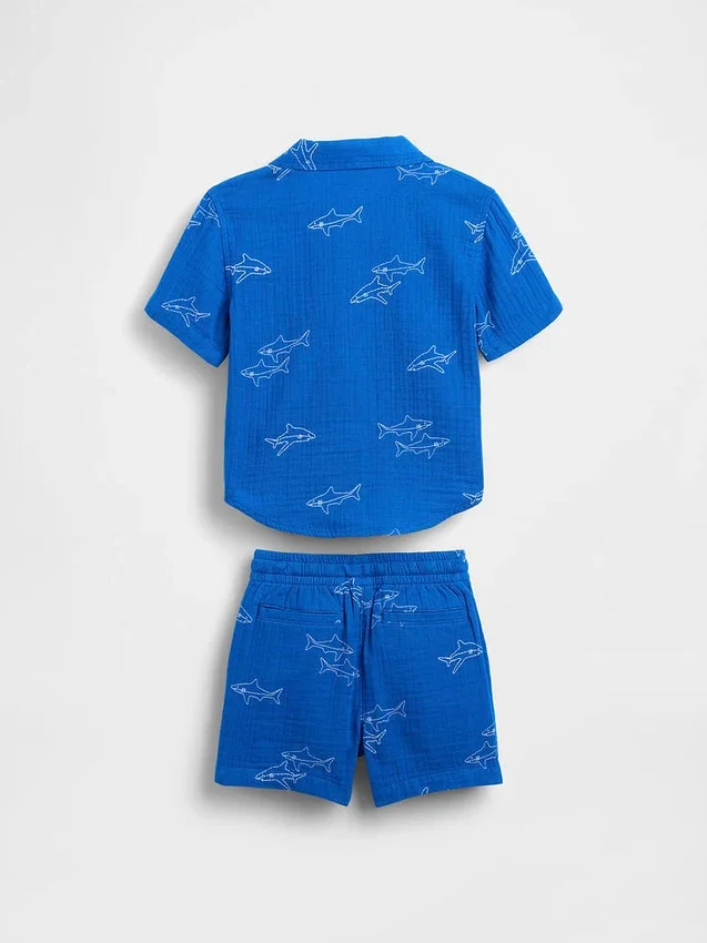 Set met katoenen gaas-poloshirt en broekje voor Baby & Peuter