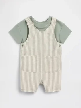 Set met korte overalls van linnen-katoen voor baby’s