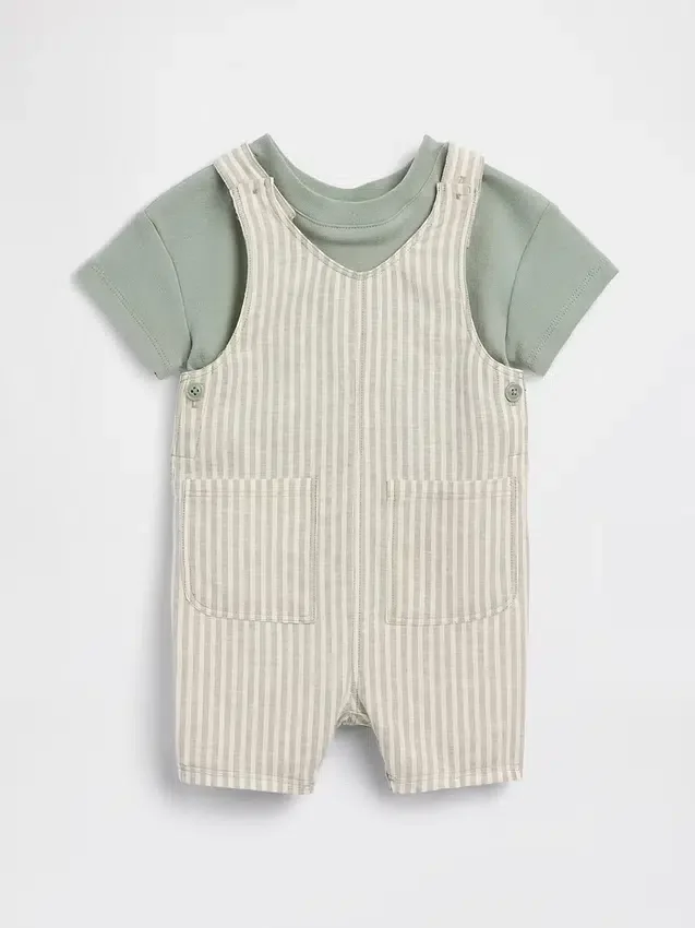 Set met korte overalls van linnen-katoen voor baby’s