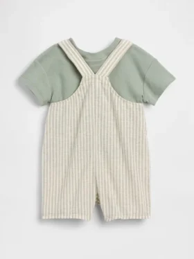 Set met korte overalls van linnen-katoen voor baby’s