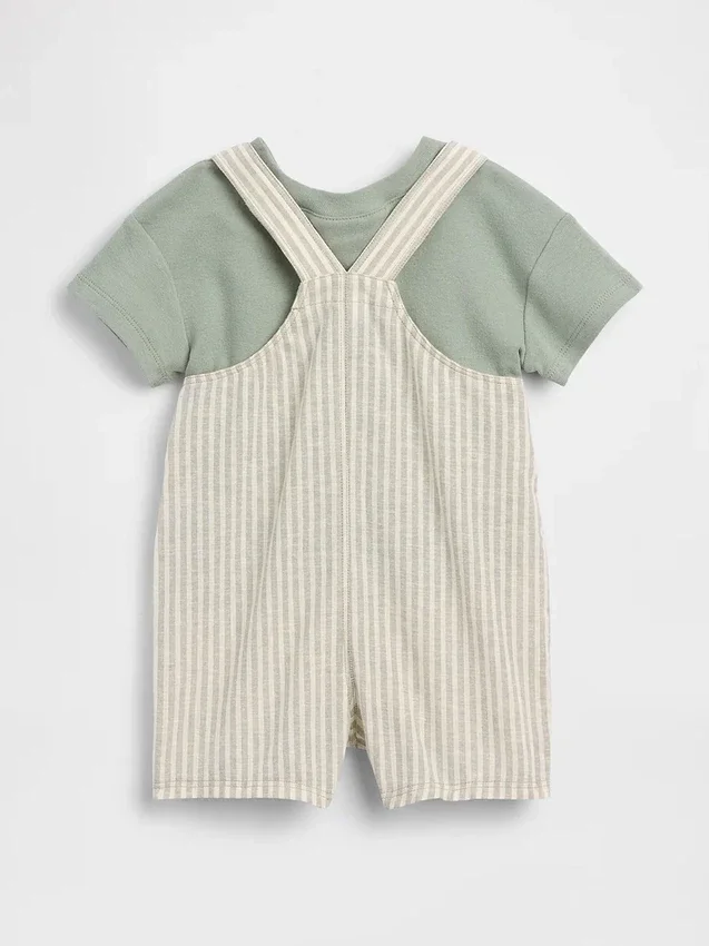 Set met korte overalls van linnen-katoen voor baby’s