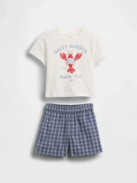 Set met T-shirt met kreeftprint en geruite korte broek
