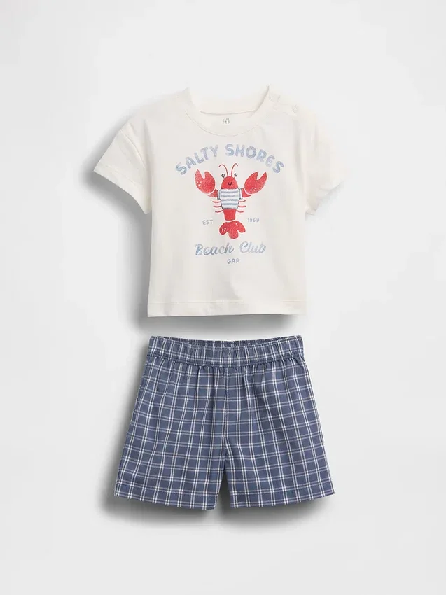Set met T-shirt met kreeftprint en geruite korte broek