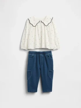 Set met top met kraag en broek met elastische tailleband