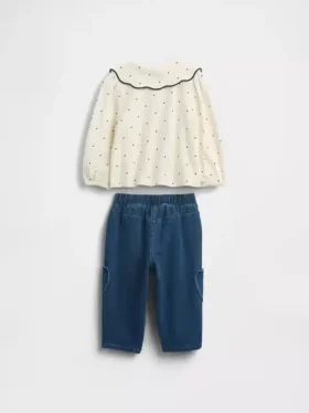 Set met top met kraag en broek met elastische tailleband