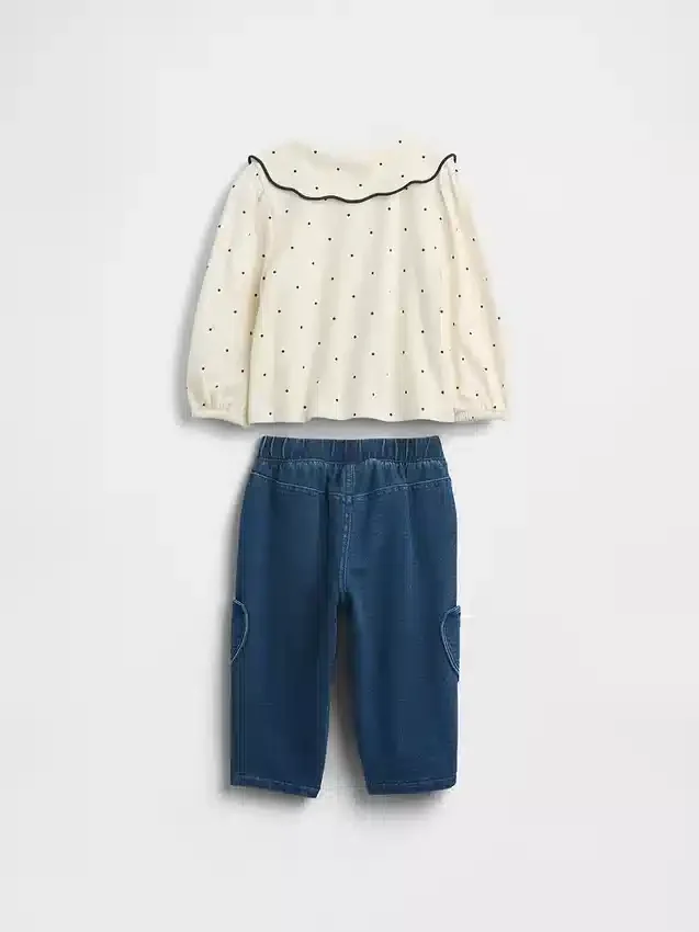 Set met top met kraag en broek met elastische tailleband
