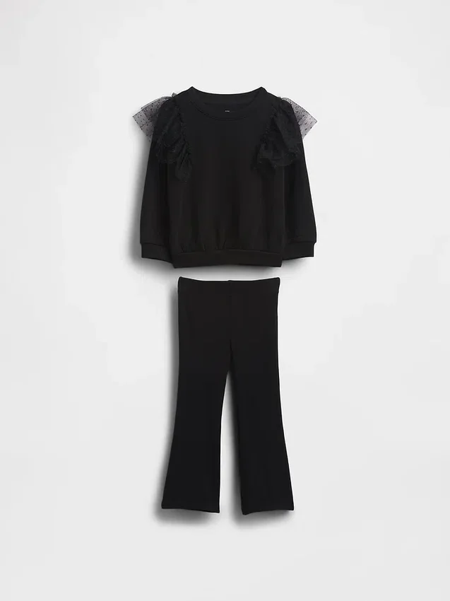 Set met tule-sweatshirt en geribde flare-legging voor Baby & Peuter